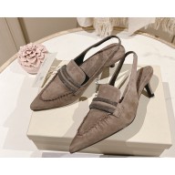 Brunello Cucinelli suede slingbanck pumps grey heel 4.5cm 2025