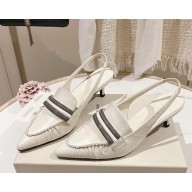 Brunello Cucinelli lambskin slingbanck pumps white heel 4.5cm 2025
