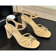Chanel Sandals Lambskin beige G46274 heel 8.5cm 2025