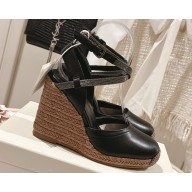 Brunello Cucinelli  calfskin wedge sandals black heel 9cm 2025