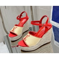 Louis Vuitton 1ACZHX Helios Wedge Sandal red Raffia heel 11.5cm platform 6cm 2025
