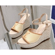 Louis Vuitton 1ACZHX Helios Wedge Sandal Natural Raffia heel 11.5cm platform 6cm 2025