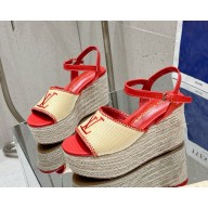Louis Vuitton 1AD4FU Helios Wedge Sandal red Raffia heel 10cm platform 6cm 2025