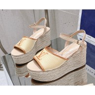 Louis Vuitton 1AD4FU Helios Wedge Sandal Natural Raffia heel 10cm platform 6cm 2025