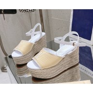 Louis Vuitton 1AD4FU Helios Wedge Sandal white Raffia heel 10cm platform 6cm 2025