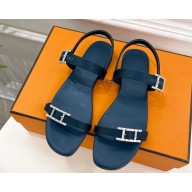 Hermes women's sandal calfskin dark blue 2025