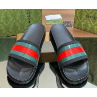 GUCCI Men's slide sandal with Web 429469 Black rubber with green and red Web 2025