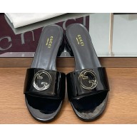 GUCCI Women's Round Interlocking G sandal 820860 black patent leather 2025