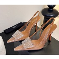 SAINT LAURENT Jive 105 leather and PVC Slingback Pumps brown 2025