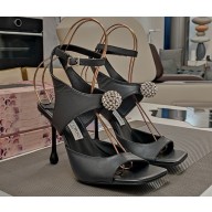 Jimmy Choo Orb 100 Black leather Sandals black/crystal 2025