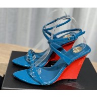 Saint Laurent salomé wedges in patent leather DUCK BLU AND LIGHT RUST heel 10.5cm 2025