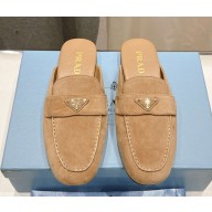 PRADA Triangle Logo Suede Bluffer mules beige 2025