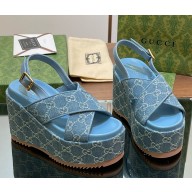 Gucci heel 12cm platform 7cm GG canvas denim sandals blue 2025