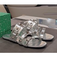 Balenciaga flat Cagole leather sandals silver 2025