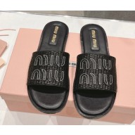 MIU MIU logo-patch raffia slides black 2025