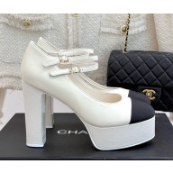 Chanel heel 11cm platform 4cm Mary Janes Lambskin & Grosgrain G46433 White & Black 2025