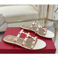 Valentino Garavani ROCKSTUD SLIDE SANDAL IN CALFSKIN WITH CABOCHON flat IVORY 2025