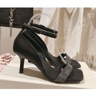 Brunello Cucinelli  Monili-trim leather sandals black heel 7cm 2025