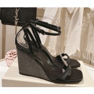 Brunello Cucinelli leather wedge sandals black heel 8cm 2025