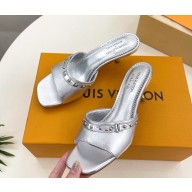 louis vuitton LV x TM 6AM Mule calf leather silver heel 5.5cm 0313-2025