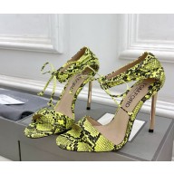 Tom Ford Heel 10.5cm Serpentine Skin Leather Stiletto Heel Ankle Wrap Sandals yellow 2025