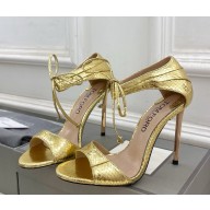 Tom Ford Heel 10.5cm Serpentine Skin Leather Stiletto Heel Ankle Wrap Sandals gold 2025