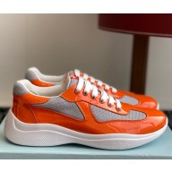 Prada women/men Patent leather and technical fabric Prada America's Cup sneakers 4E3400 orange/Silver 2025