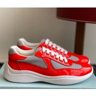 Prada women/men Patent leather and technical fabric Prada America's Cup sneakers 4E3400 red/Silver 2025