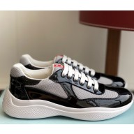 Prada women/men Patent leather and technical fabric Prada America's Cup sneakers 4E3400 Black/Silver 2025