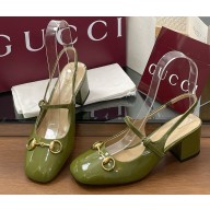 Gucci Women's Horsebit pump Dark green patent leather 801893 heel 5.5cm 2025