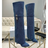 Givenchy heel 9.5cm Shark Lock Stiletto over-the-knee boots in washed denim medium blue 2025