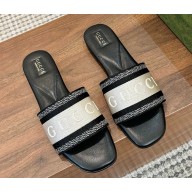 GUCCI Women's slide sandal with Web 817564 Black and white cotton canvas 2025