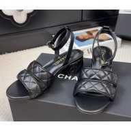 Chanel sandals Lambskin black heel 4.5cm G46429 2025