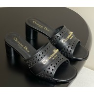 DIOR D-Lane Heeled Slide Black Calfskin with Openwork Microcannage Motif heel 5.5cm 2025
