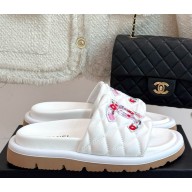 Chanel mules silk with flowers printing white 2025