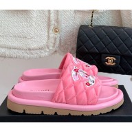 Chanel mules silk with flowers printing pink 2025