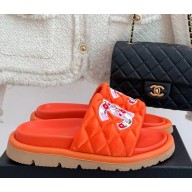 Chanel mules silk with flowers printing orange 2025