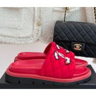 Chanel mules silk with flowers printing red 2025