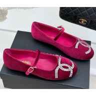 Chanel mary janes velvet CC crystal logo burgundy 0317-2025