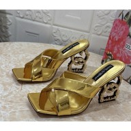 Dolce & Gabbana DG Pop Heel 10.5cm patent leather mules gold 2025