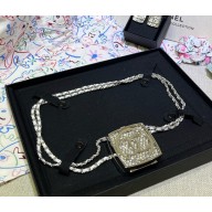 Chanel Long Necklace Metal, Calfskin & Strass gold, White & Crystal ABE842 2025