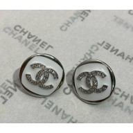 Chanel Stud Earrings Metal, Resin & Strass Silver, White & Crystal ABF033 2025