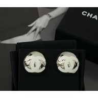 Chanel Stud Earrings Metal & Resin Silver & White ABE810 2025
