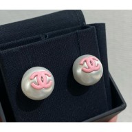 Chanel Stud Earrings Metal, Resin Gold, Pearly White & Pink ABF364 2025