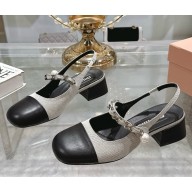 MIU MIU Canvas and leather slingback pumps 5I045E Black/Brandy heel 4.5cm 2025