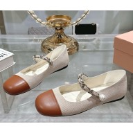 MIU MIU Canvas and leather mary janes Beige/Brandy 2025