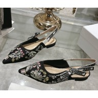 Dior J'Adior Slingback Black Multicolor Cotton Embroidered with Millefiori Unicorn Motif 2025
