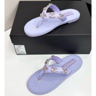 Chanel lambskin thongs with cc crystal logo purple 2025