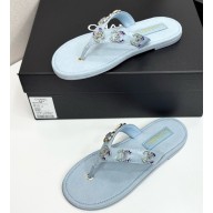 Chanel lambskin thongs with cc crystal logo blue 2025