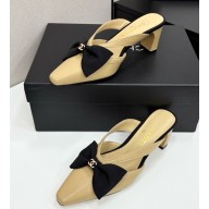 Chanel slingbacks pumps lambskin mules with bow beige 2025